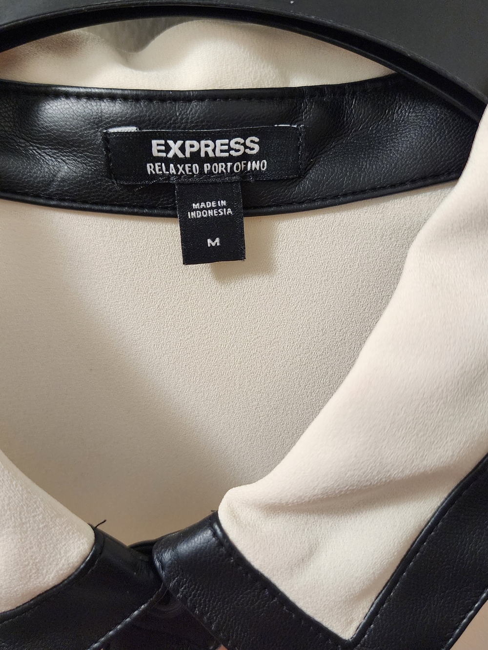NWOT 2 BLOUSES Express Cream Blouse And Black Blouse With Faux-Leather Trim